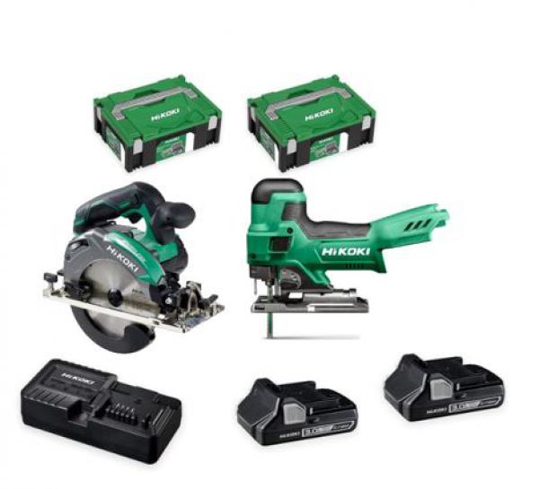 Akku- Holz- Set HIKOKI 18 Volt   Stichsäge + Handkreissäge + 2 Akkus